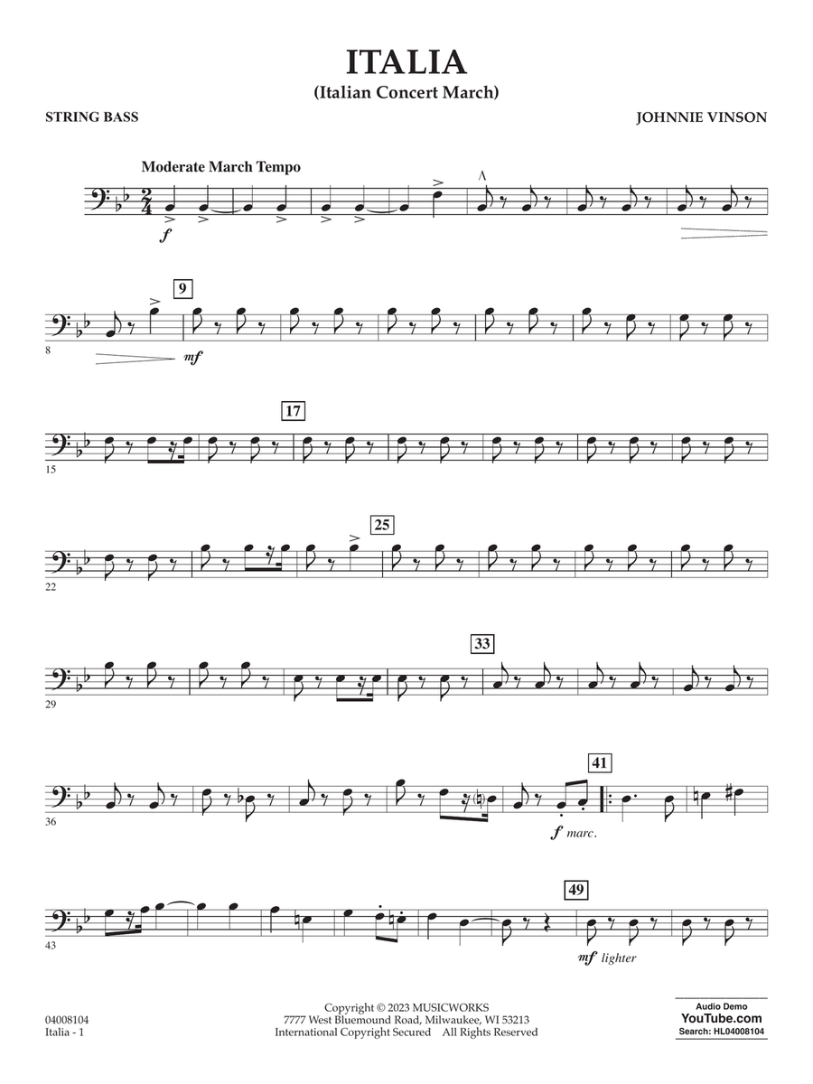 Italia (Italian Concert March) - String Bass Concert Band scores gallery preview page 1