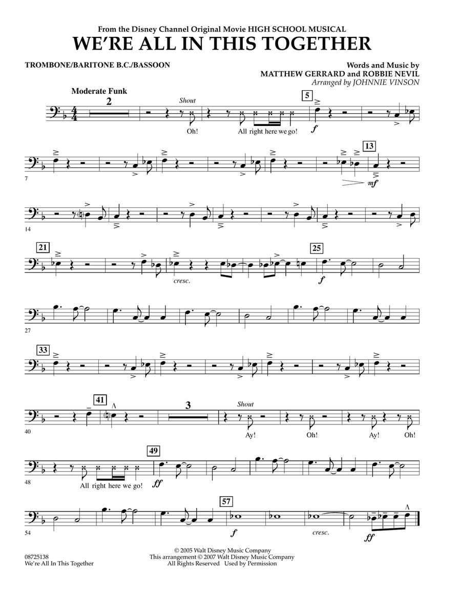 We're All In This Together (from High School Musical) - Trombone/Baritone B.C./Bassoon Concert Band scores gallery preview page 1