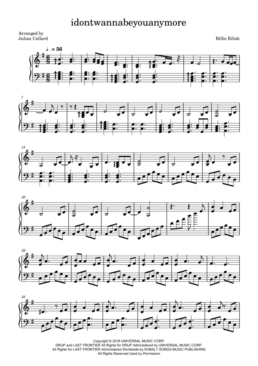 Idontwannabeyouanymore Piano Solo scores gallery preview page 1