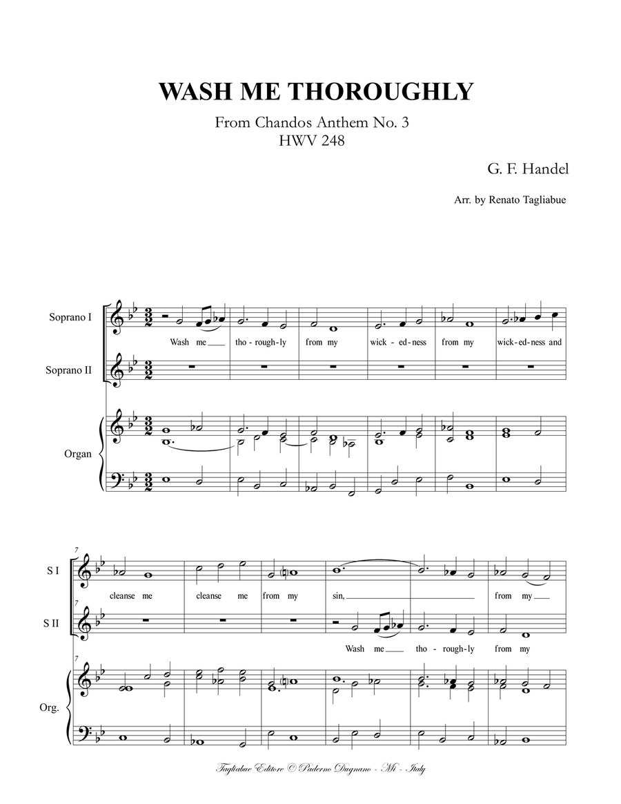 HANDEL - WASH ME THOROUGHLY - HWV 248 - For SS Choir (or Soli) and Piano/Organ 2-Part scores gallery preview page 2