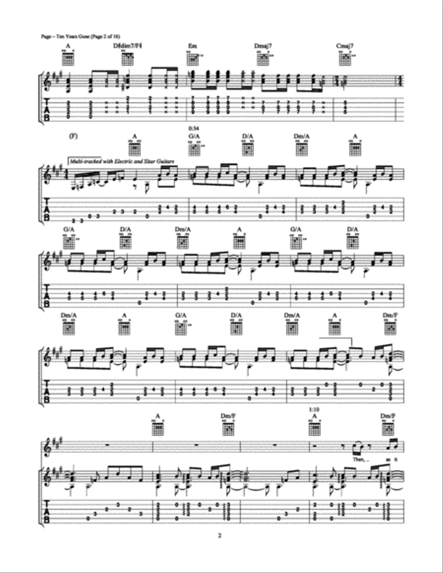 Ten Years Gone Electric Guitar scores gallery preview page 2
