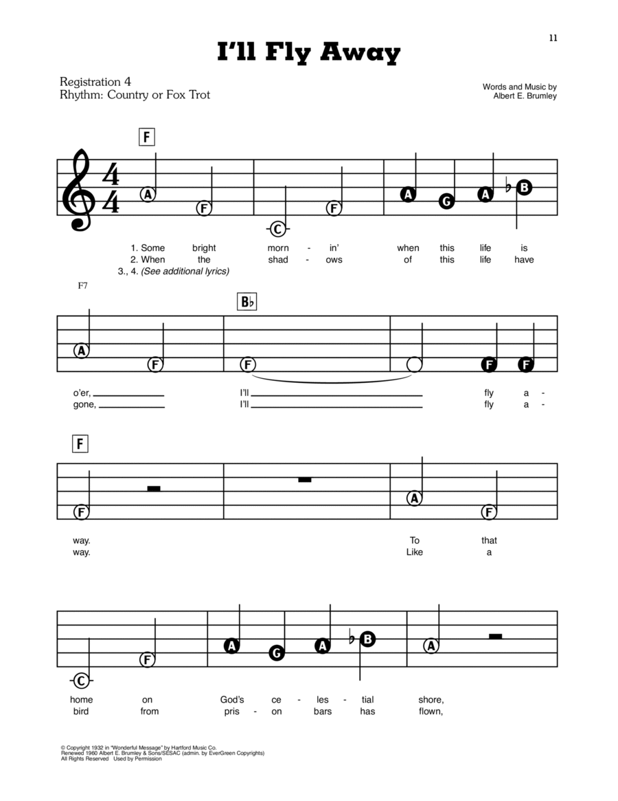 I'll Fly Away Electronic Keyboard scores gallery preview page 1