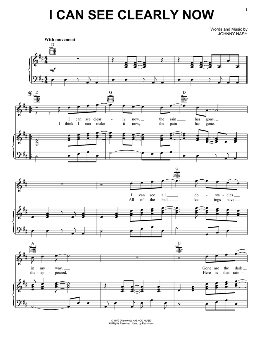 I Can See Clearly Now Piano, Vocal, Guitar scores gallery preview page 1
