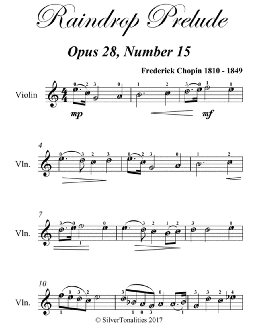 Raindrop Prelude Opus 28 Number 15 Easy Violin Sheet Music