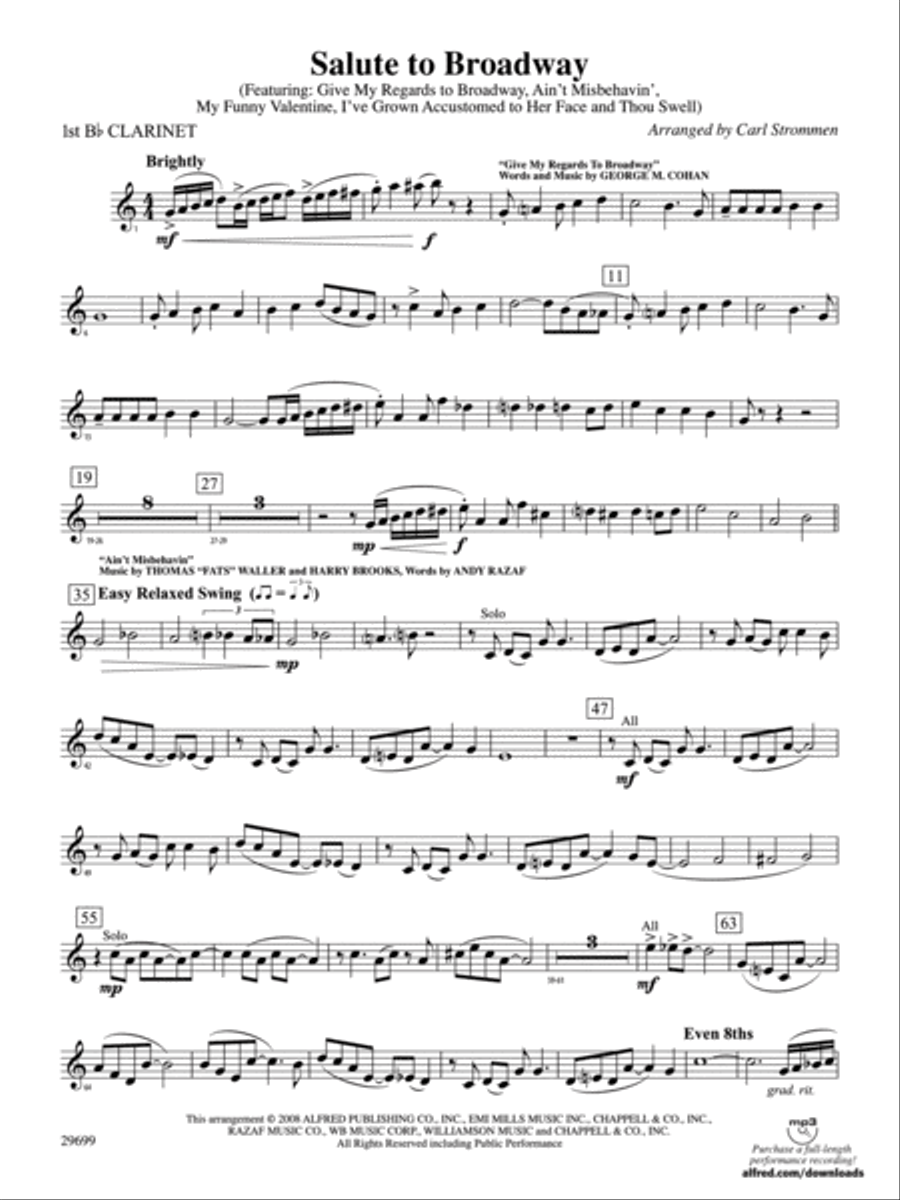 Salute to Broadway: 1st B-flat Clarinet Full Orchestra scores gallery preview page 1