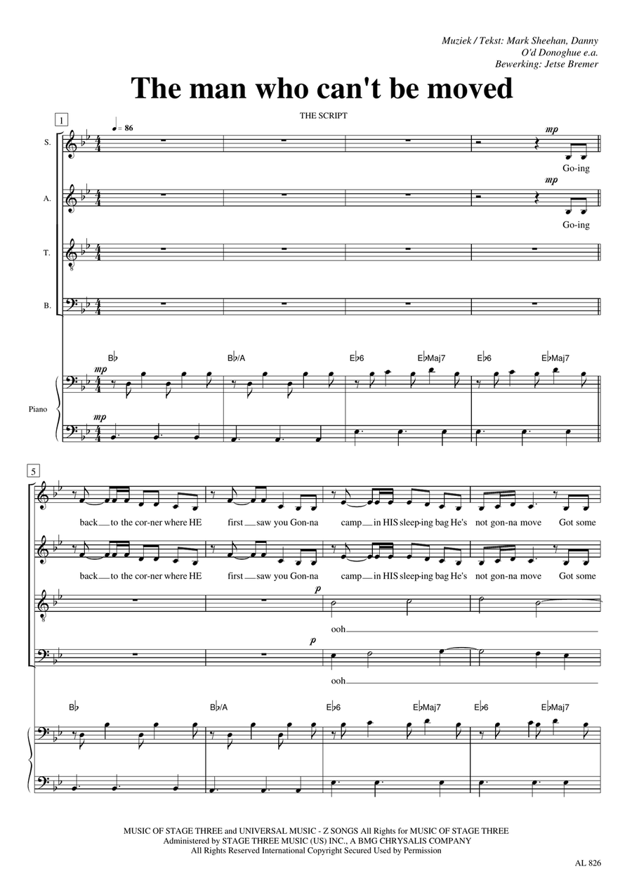 The Man Who Can't Be Moved 4-Part scores gallery preview page 1