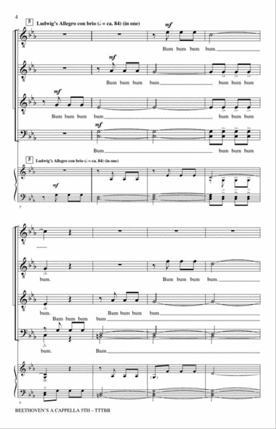 Beethoven's A Cappella 5th TTBB scores gallery preview page 5