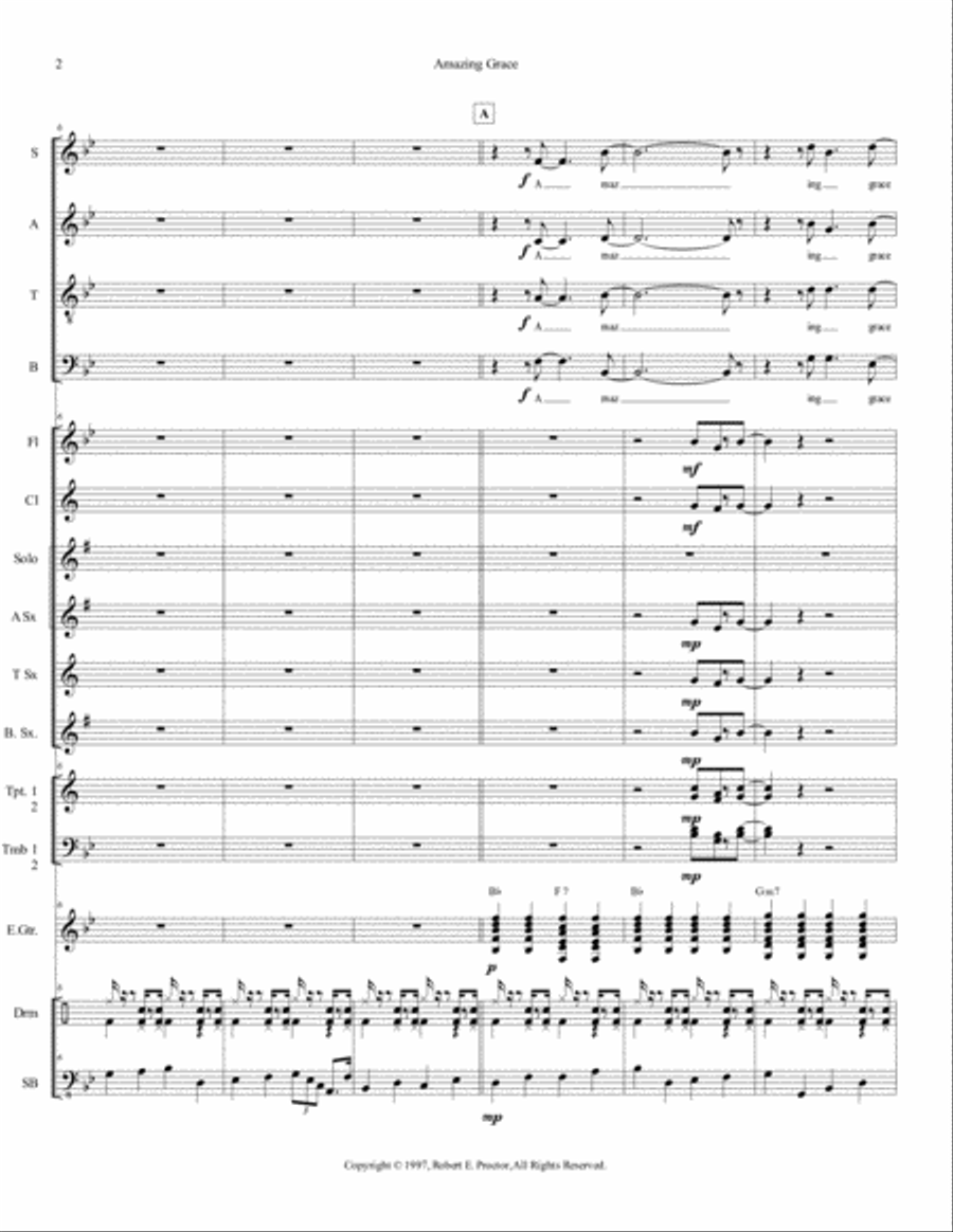 Amazing Grace - Jazz or Big Band 4-Part scores gallery preview page 3