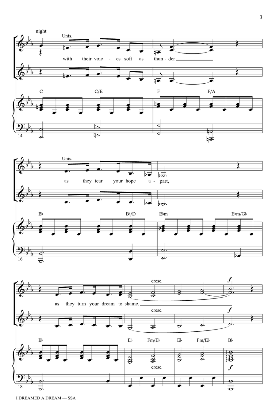 I Dreamed A Dream (from Les Miserables) (arr. Ed Lojeski) SSA scores gallery preview page 3
