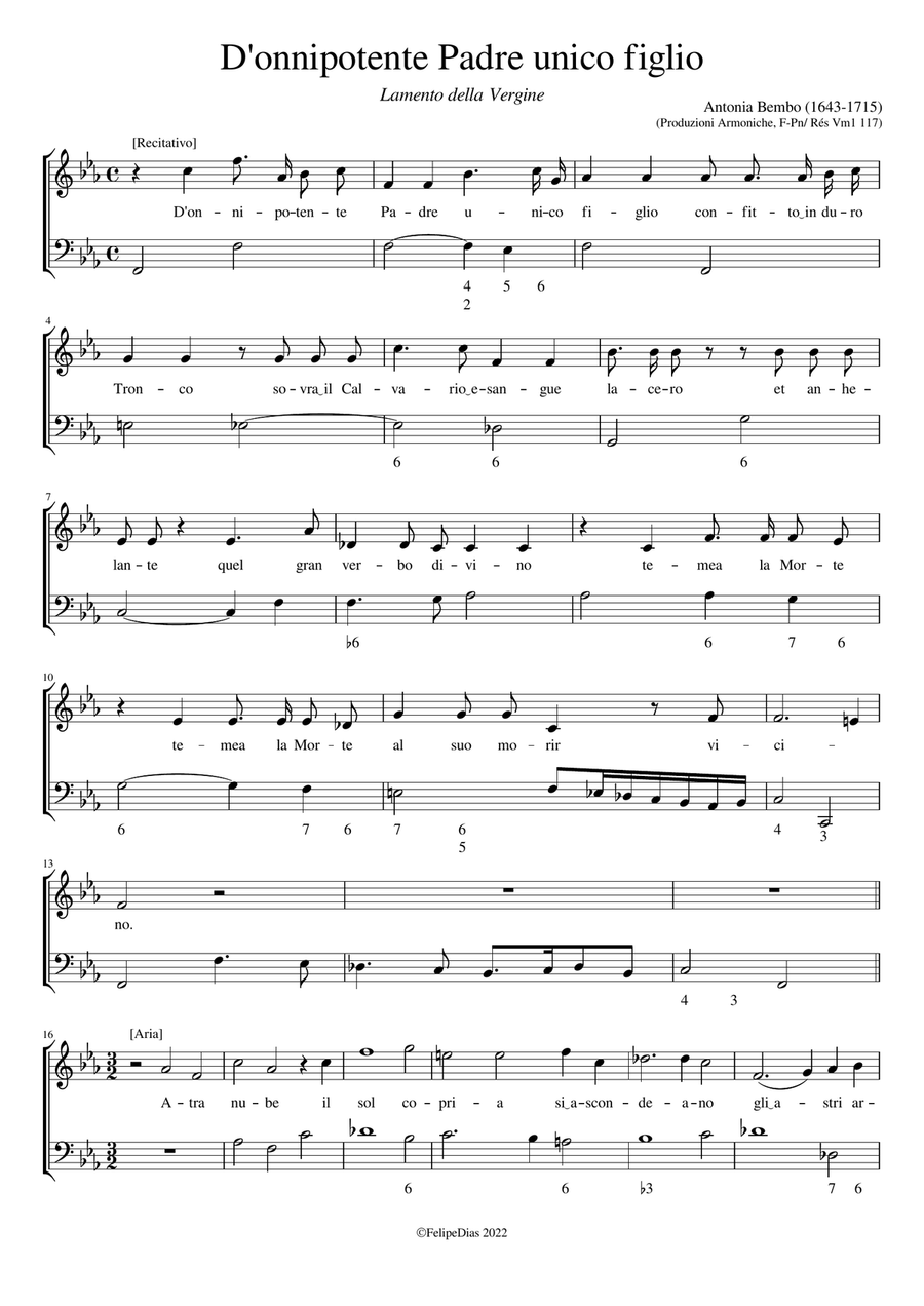 Lamento della Vergine: D'onnipotente padre unico figlio Voice Solo scores gallery preview page 1