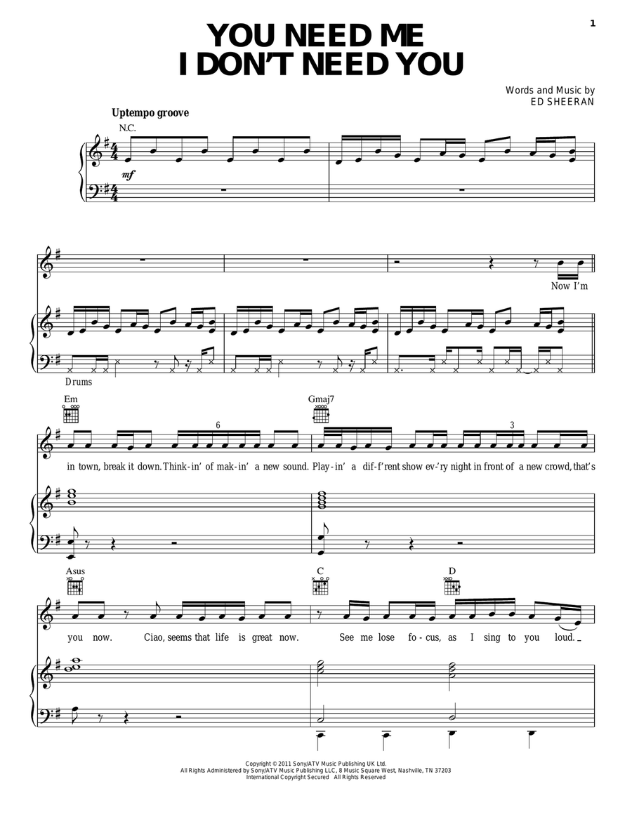 You Need Me, I Don't Need You Acoustic Guitar scores gallery preview page 1