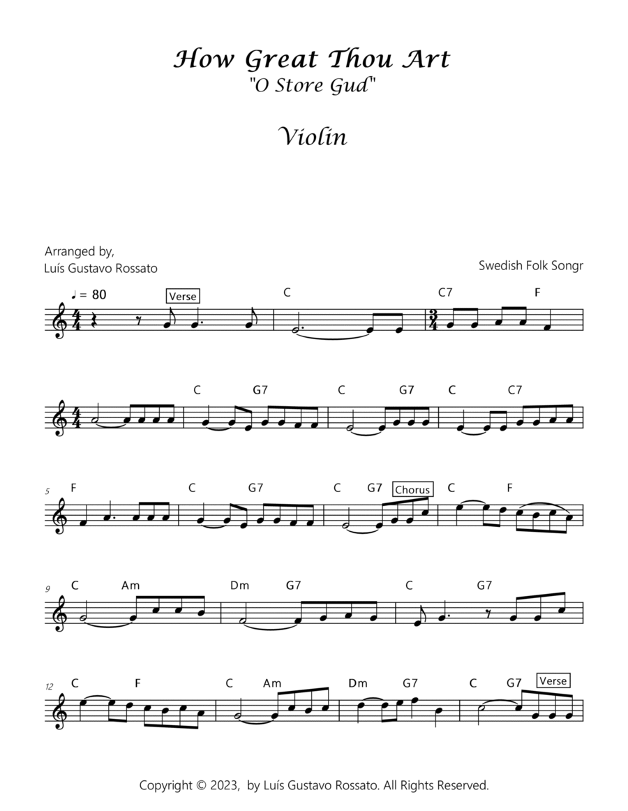 How Great Thou Art (O Store Gud) - Violin and piano- Key of C Violin Solo scores gallery preview page 1