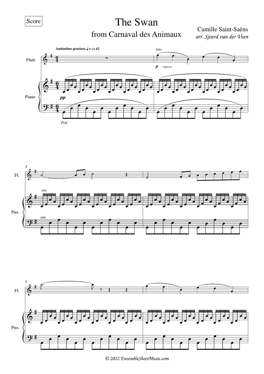 The Swan from Carnival of Animals | Le Cygne from Carnaval des Animaux Flute Solo scores gallery preview page 1