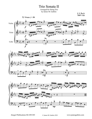 Book cover for BACH: Trio Sonata No. 2 BWV 526 for String Trio