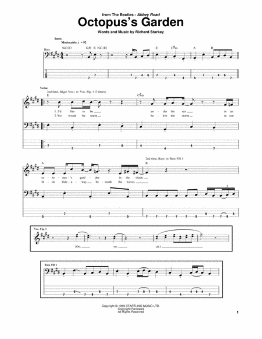 Octopus's Garden Guitar Tablature scores gallery preview page 1
