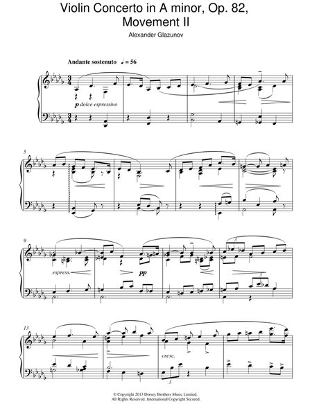 Violin Concerto In A Minor Op. 82, 2nd Movement 'Andante Sostenuto'