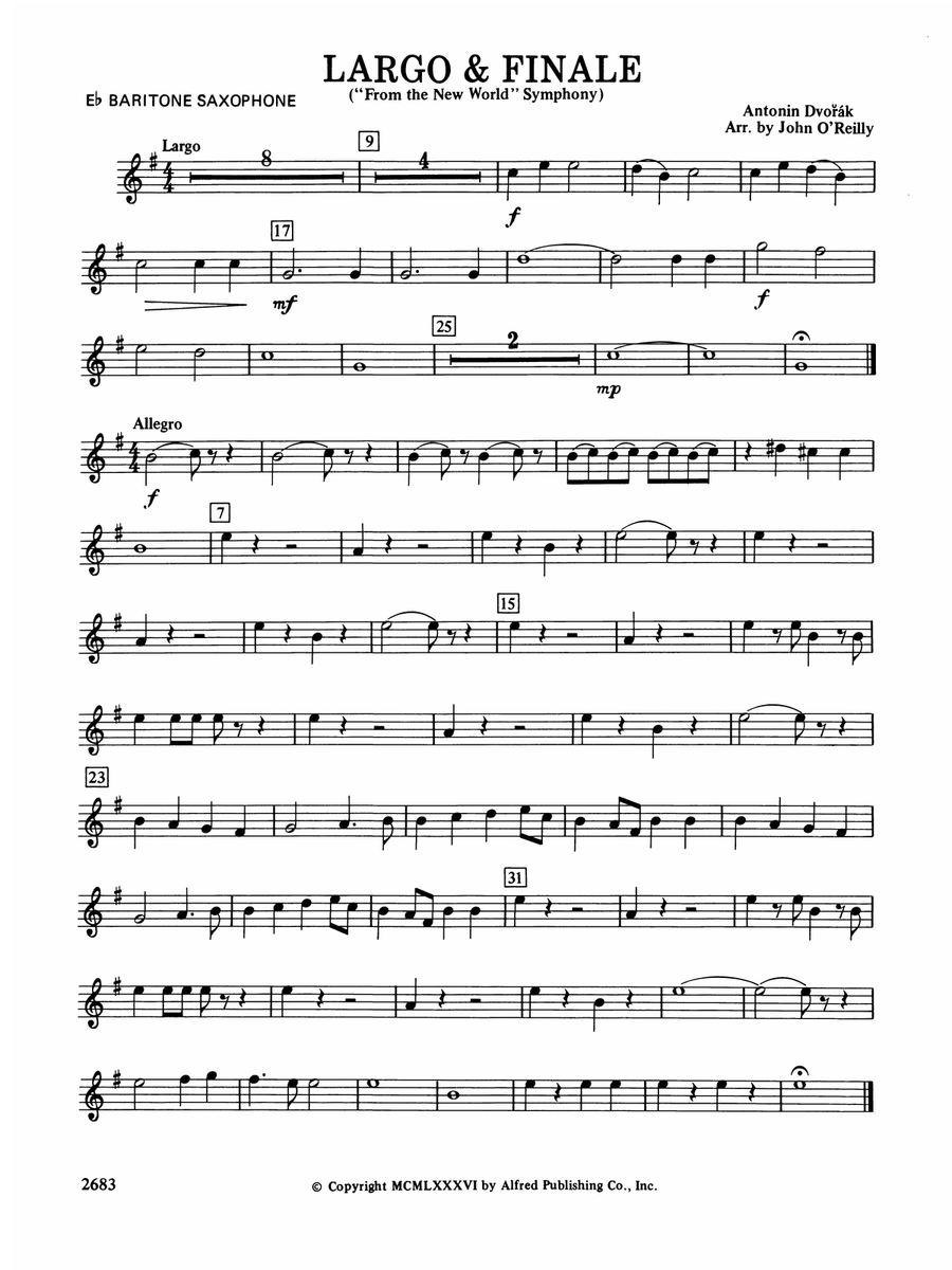 Largo and Finale from the New World Symphony: E-flat Baritone Saxophone