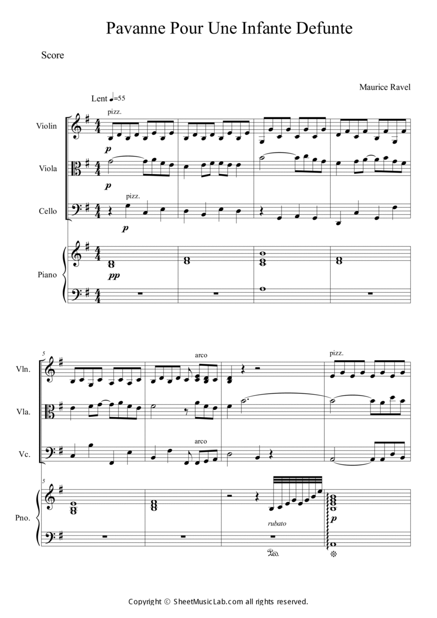 Pavanne Pour Une Infante Defunte Piano Quartet scores gallery preview page 1