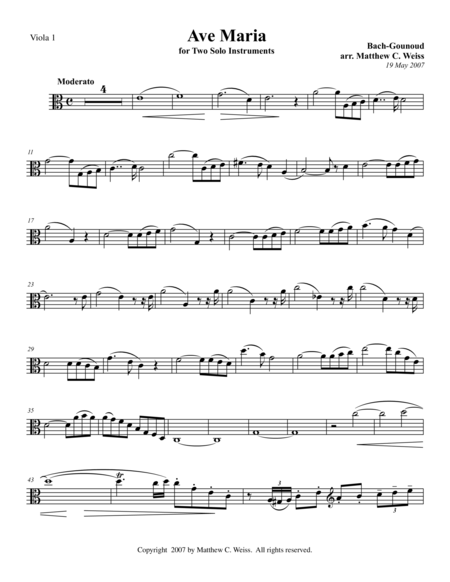 Ave Maria for Two Solo Instruments - Viola 1