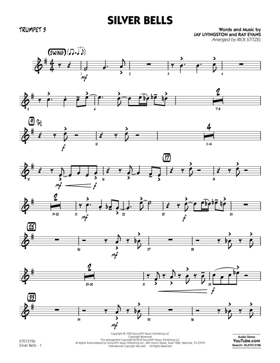 Silver Bells - Trumpet 3 Trumpet scores gallery preview page 1