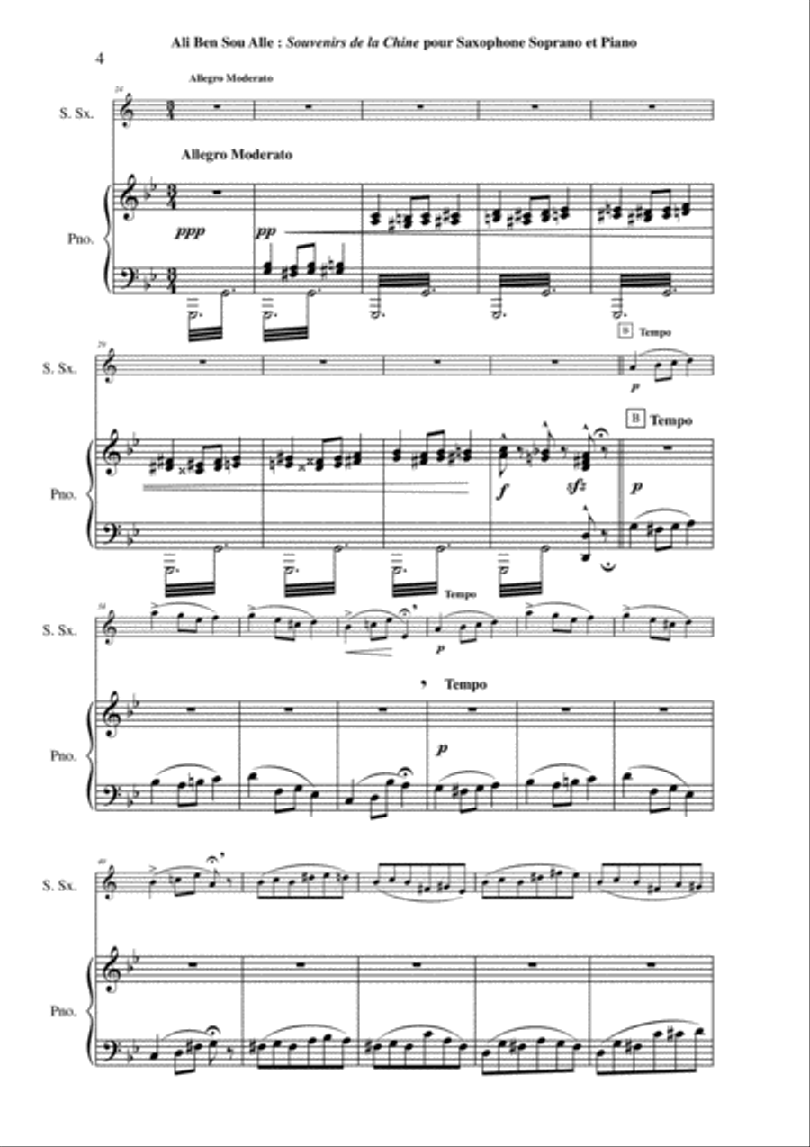 Ali Ben Sou Alle: Souvenirs de la Chine for soprano saxophone and piano Soprano Saxophone scores gallery preview page 4