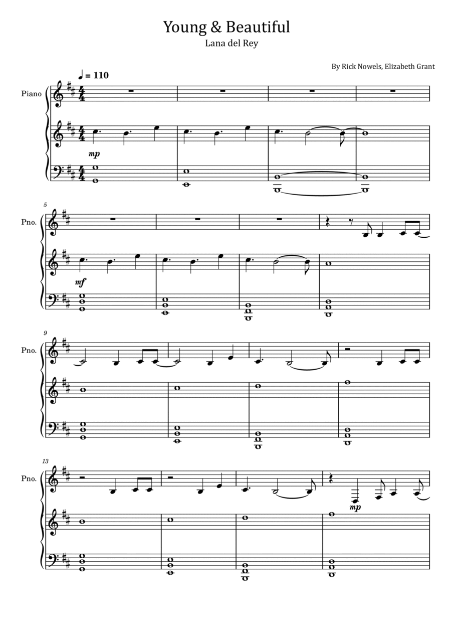 Young And Beautiful Voice scores gallery preview page 1