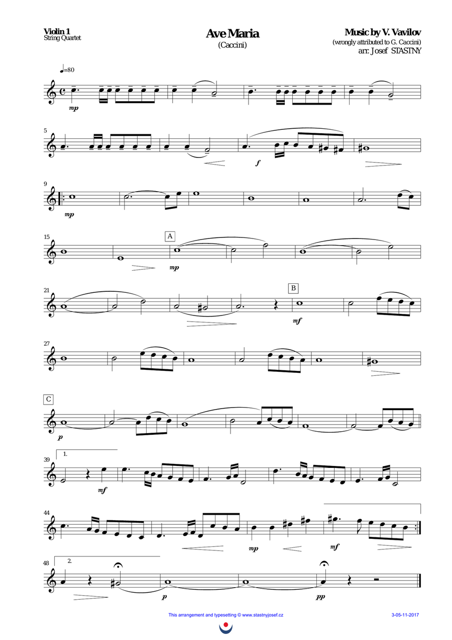 Ave Maria (Caccini) String Quartet scores gallery preview page 2
