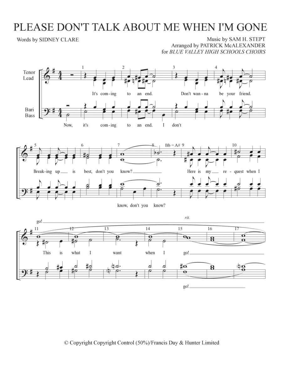 Please Don't Talk About Me When I'm Gone 4-Part scores gallery preview page 1