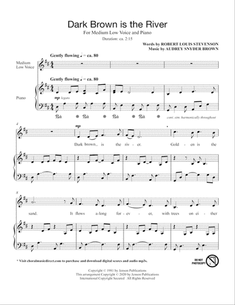 Dark Brown Is The River (Medium Low Voice) (includes Audio) Choir scores gallery preview page 2