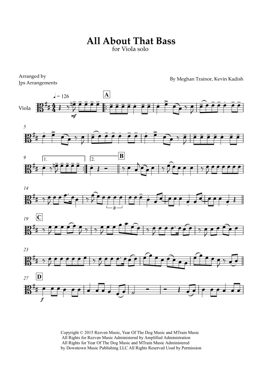 All About That Bass Viola Solo scores gallery preview page 1