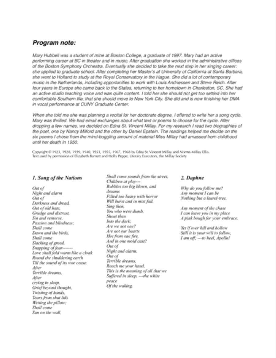Vincent Millay Cycle (2010) for soprano and piano High Voice scores gallery preview page 2