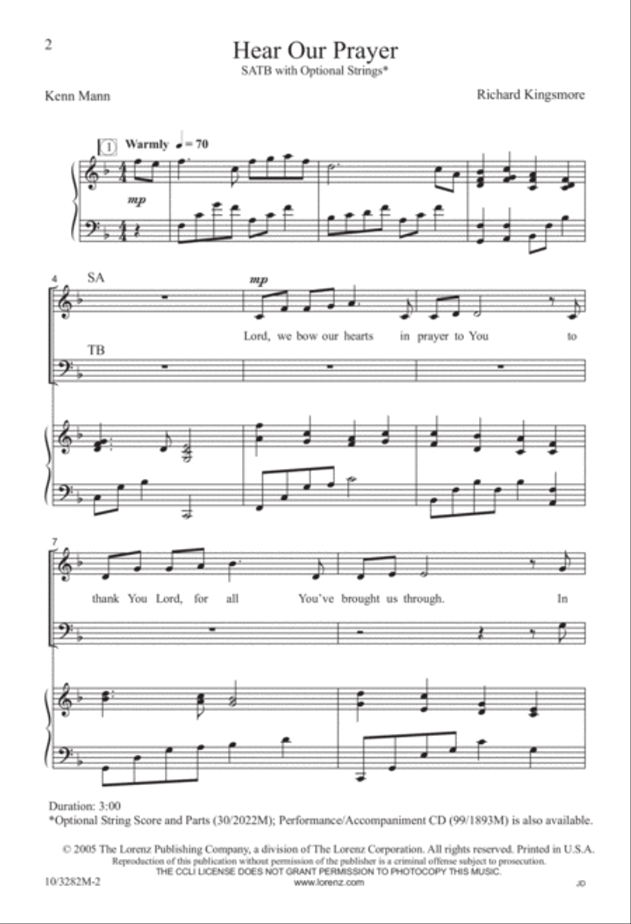 Hear Our Prayer 4-Part scores gallery preview page 2