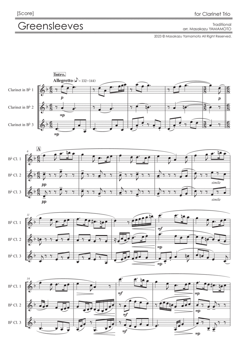 Greensleeves [Clarinet Trio] image number null