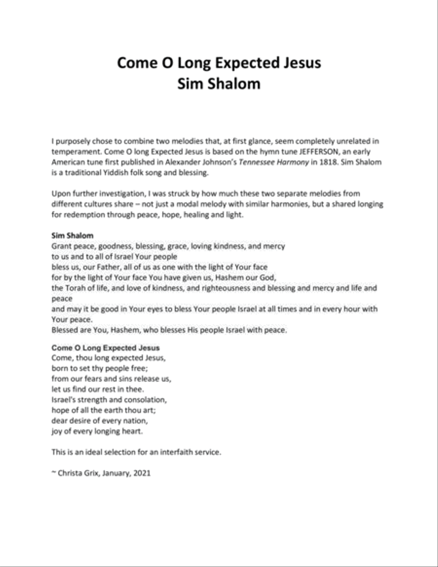Come Thou Long Expected Jesus/Sim Shalom Harp scores gallery preview page 2