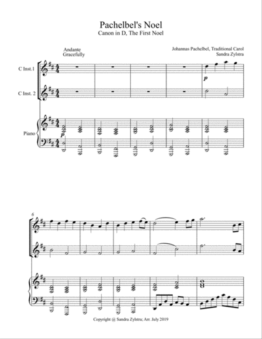 Pachelbel's Noel (treble C instrument duet) Piano scores gallery preview page 2
