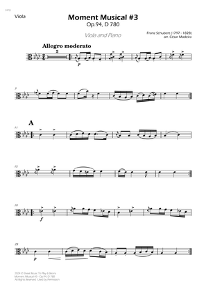 Moment Musical No.3, Op.94 - Viola and Piano (Individual Parts)
