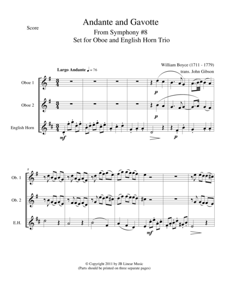 Andante and Gavotte by William Boyce for Oboe Trio image number null