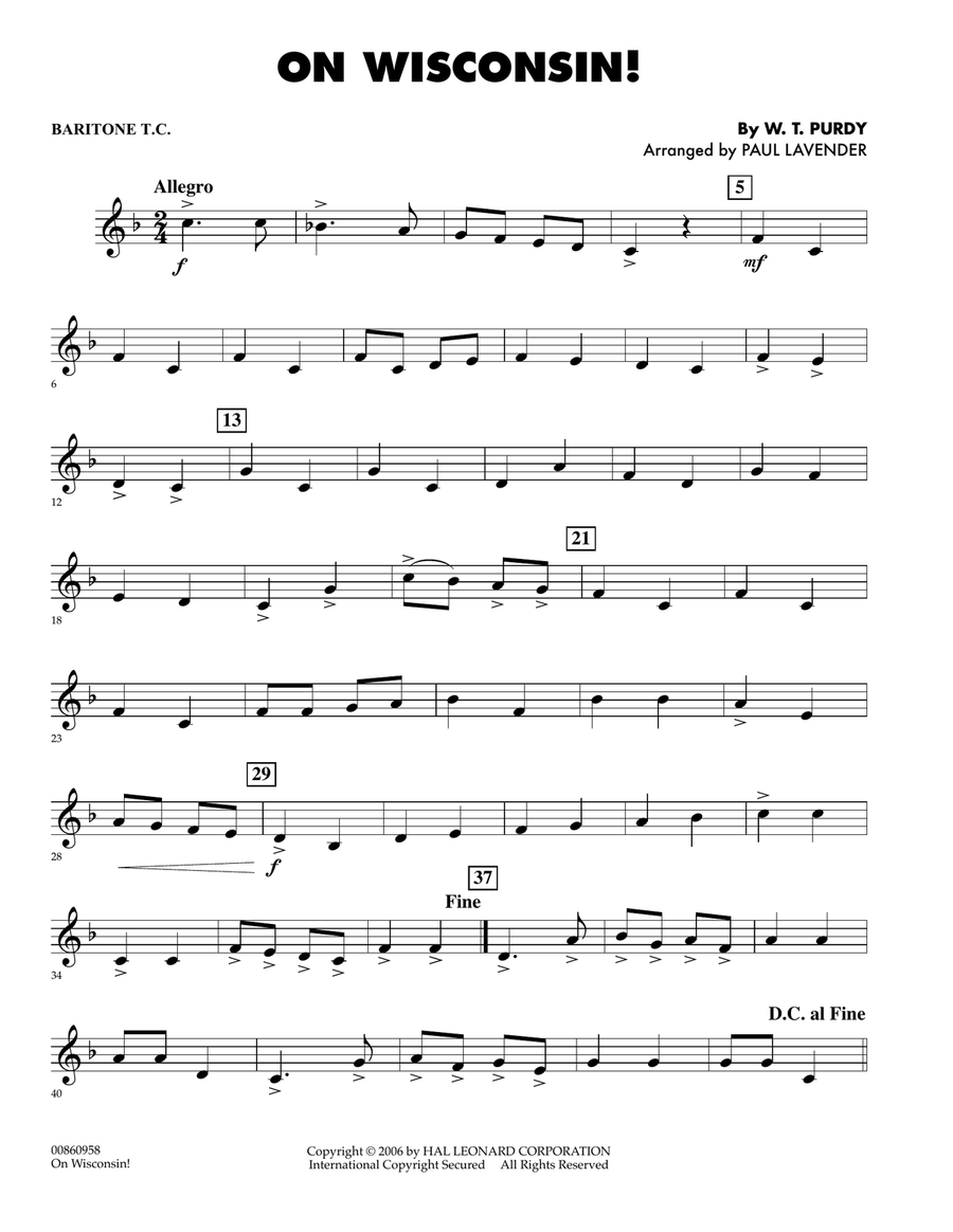 On Wisconsin! - Baritone T.C. Concert Band scores gallery preview page 1
