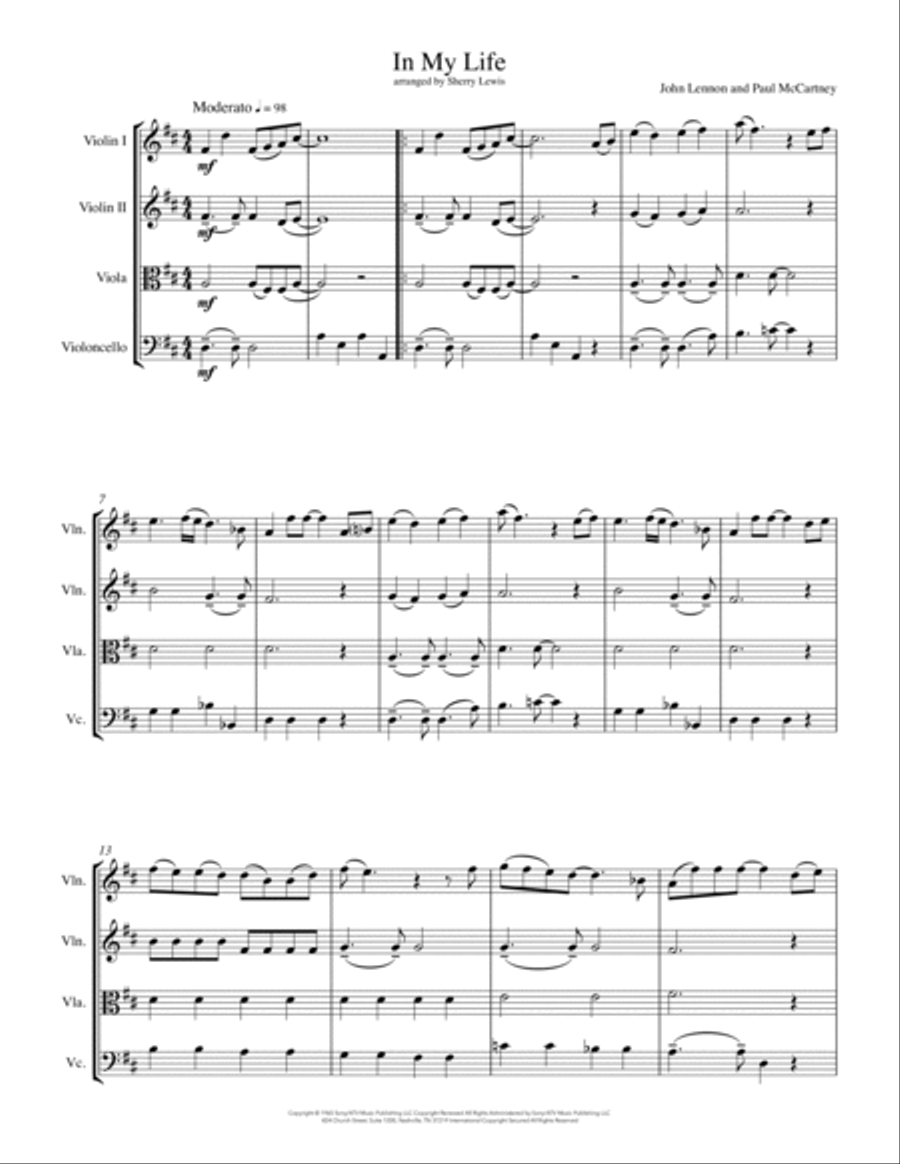 In My Life String Quartet scores gallery preview page 4
