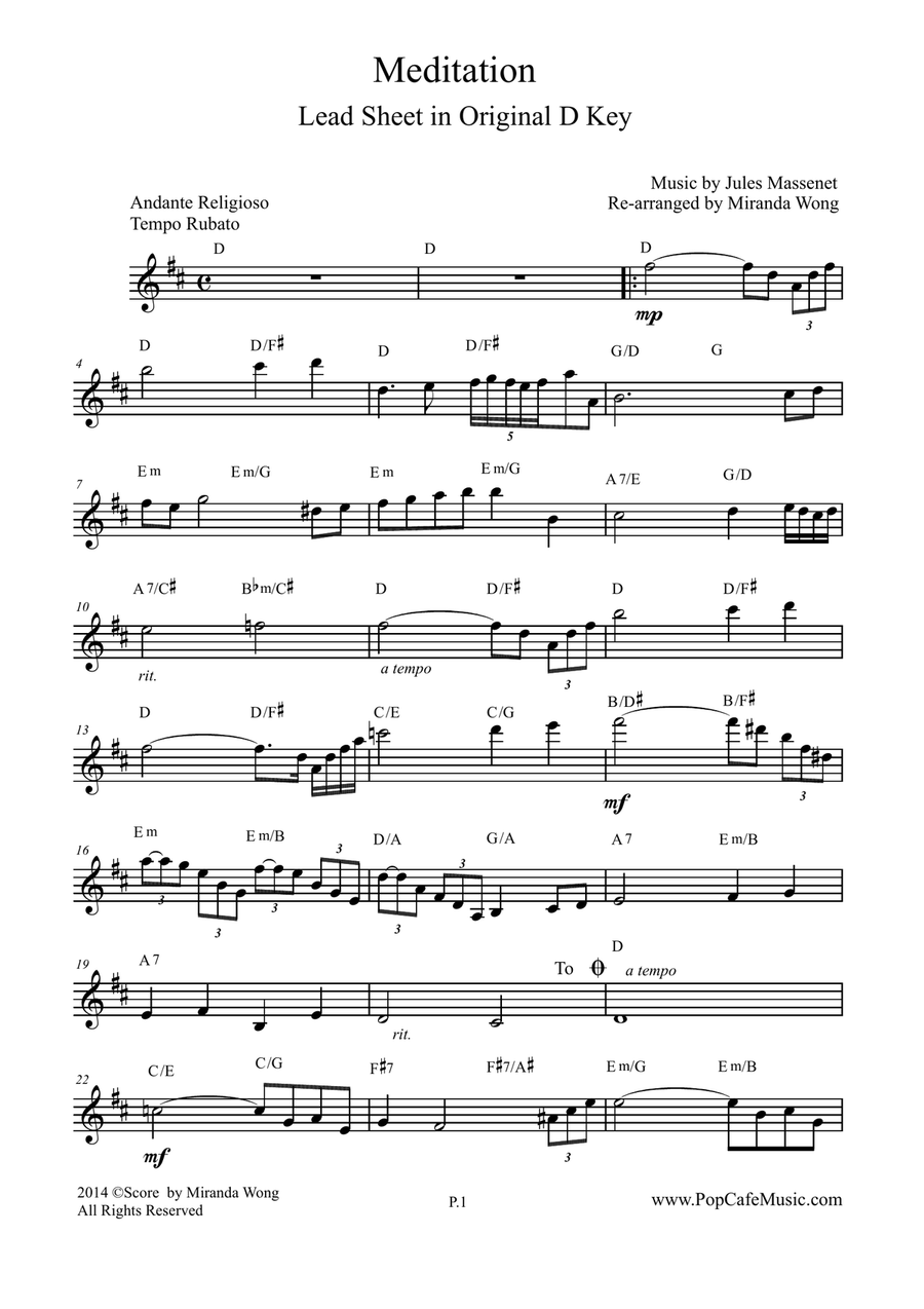 Meditation (from Thais) - Lead Sheet in Original D Key image number null