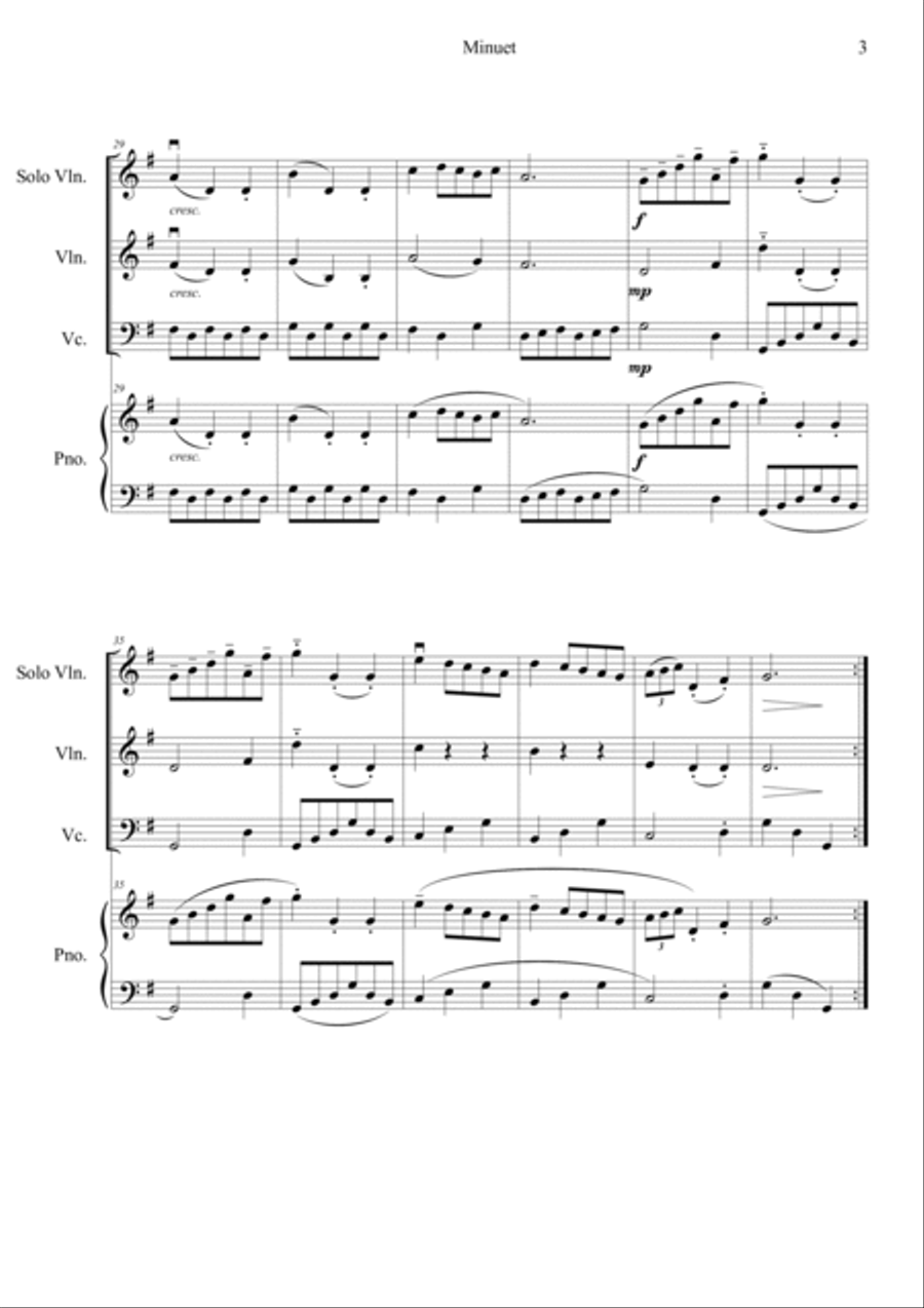 Minuet BWV anh 116 Piano Quartet scores gallery preview page 3