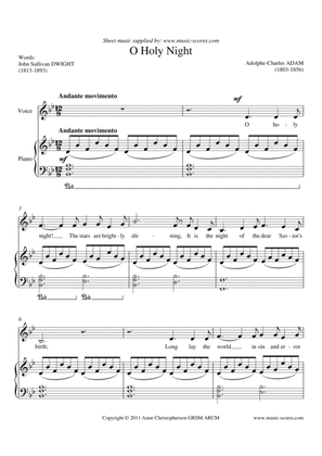 O Holy Night; Cantique de Noel - Bb Major Voice and Piano