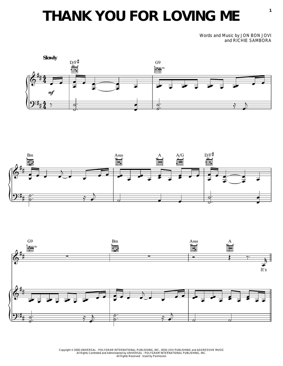 Thank You For Loving Me Thank You For Loving Me Piano, Vocal, Guitar scores gallery preview page 1