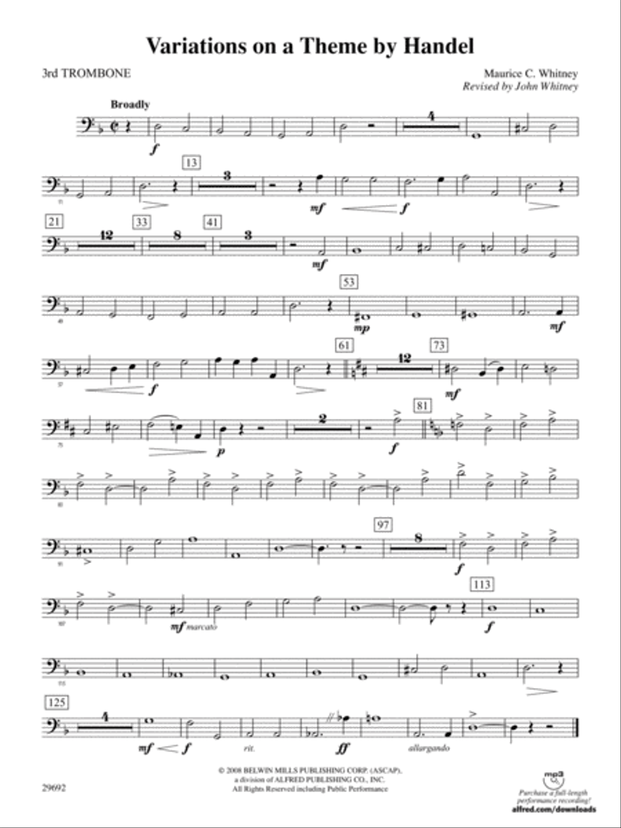 Variations on a Theme by Handel: 3rd Trombone Full Orchestra scores gallery preview page 1