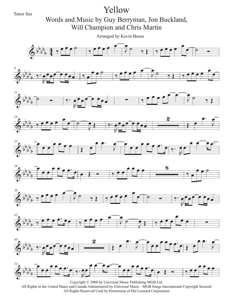 Yellow Tenor Saxophone scores gallery preview page 1