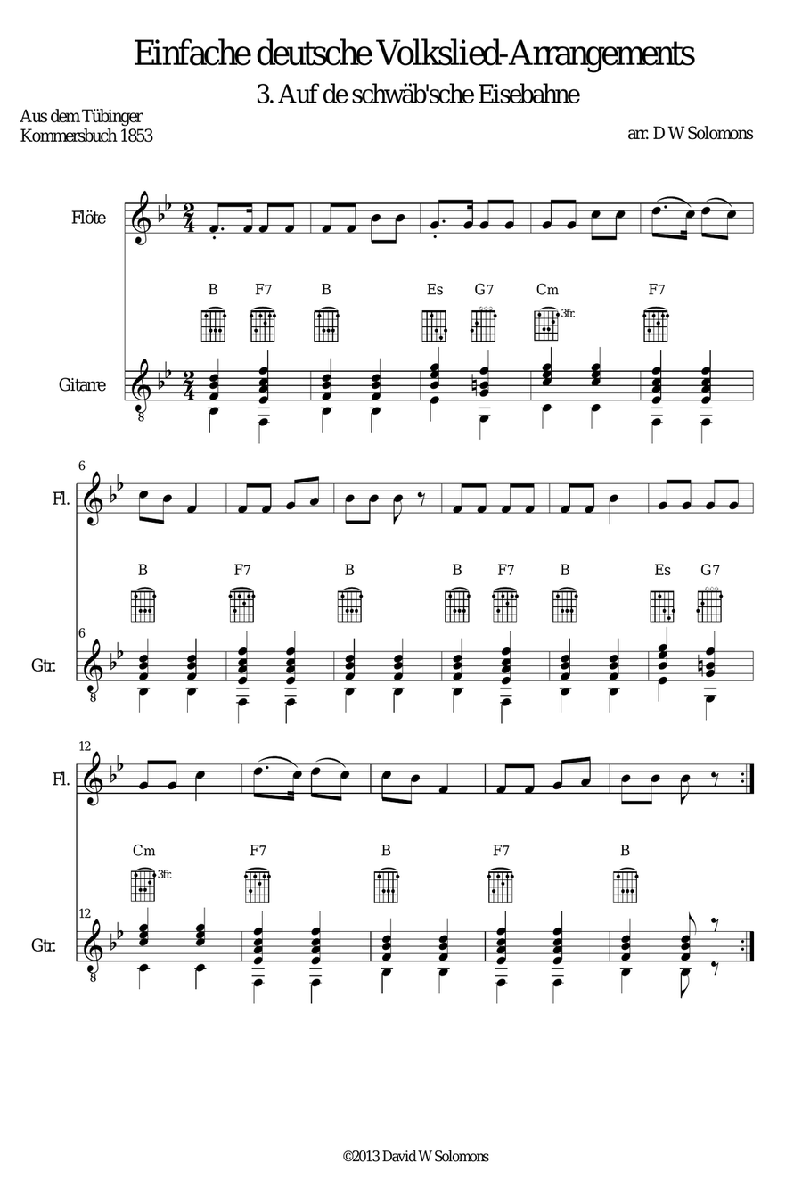 Railway Song (Auf de schwaeb'sche Eisebahne) for flute and guitar Flute scores gallery preview page 1