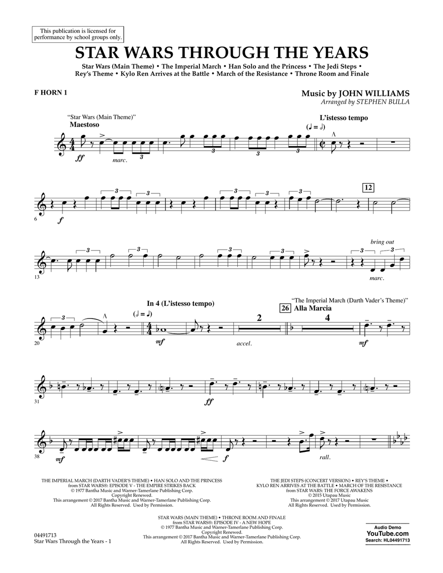 Star Wars Through the Years - F Horn 1 Full Orchestra scores gallery preview page 1