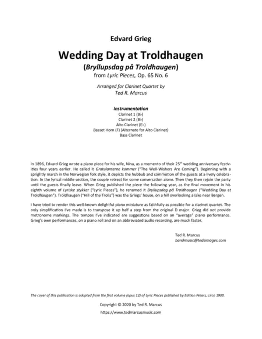 Wedding Day at Troldhaugen for Clarinet Quartet image number null