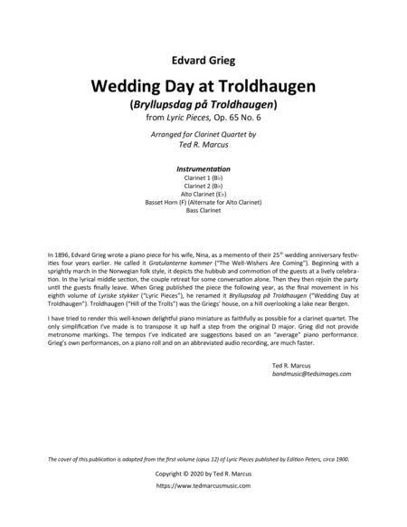 Wedding Day at Troldhaugen for Clarinet Quartet image number null