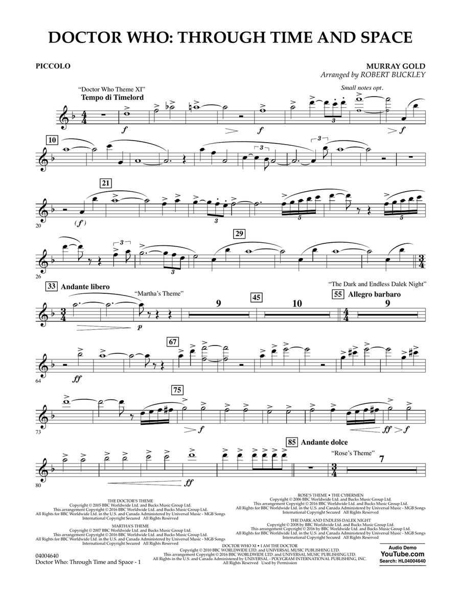 Doctor Who: Through Time and Space - Piccolo Concert Band scores gallery preview page 1